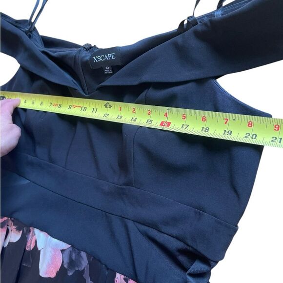 Xscape Off Shoulder Gown Black Pink Illusion Floral Print A Line Womens Size 22 - Picture 10 of 12